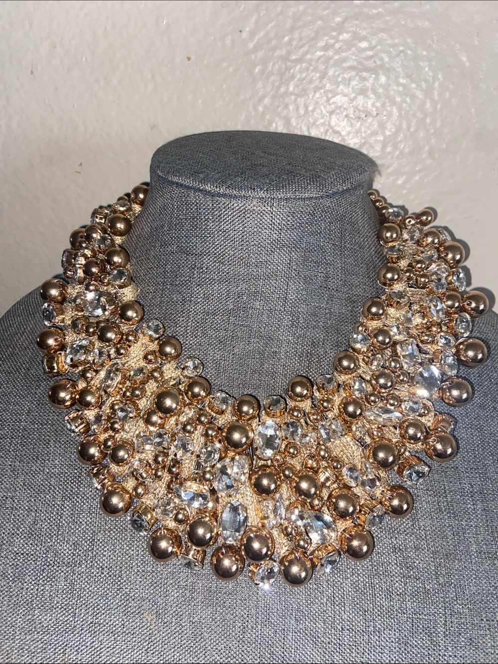 Vintage ALDO Gold Toned Sparkling Statement BIB Necklace